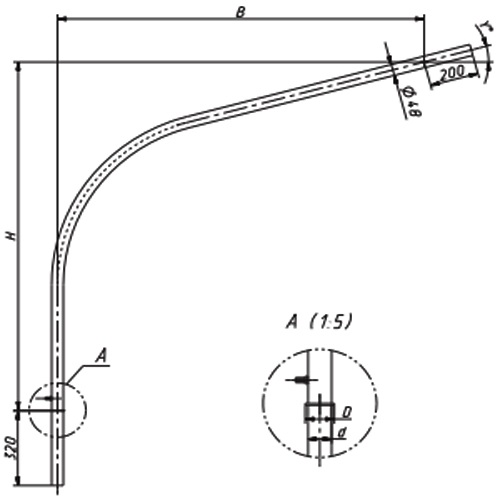 Кронштейн (1.К1) однорожковый Стандарт для установки консольного светильника